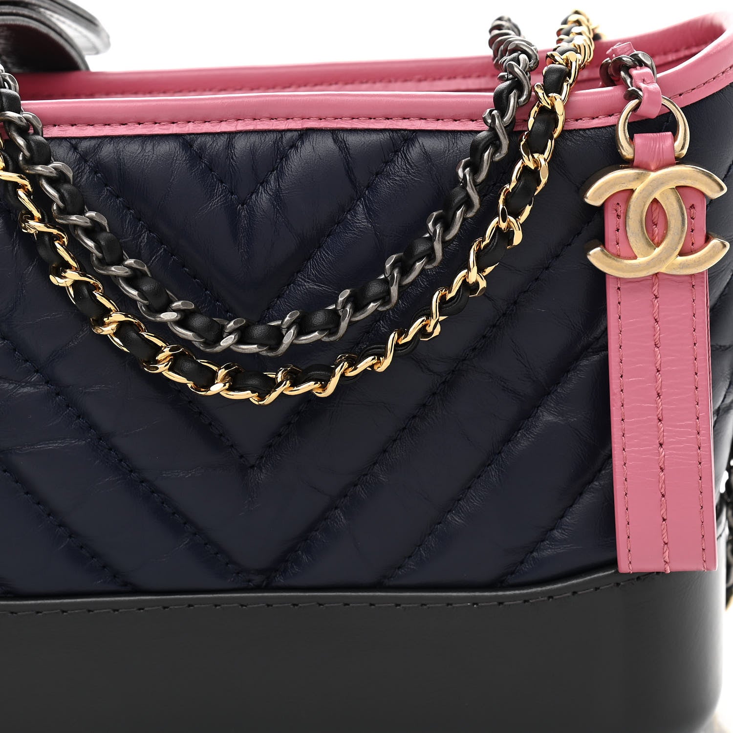 Chanel Aged Calfskin Chevron Quilted Small Gabrielle Hobo Dark Pink Navy 10 of 10