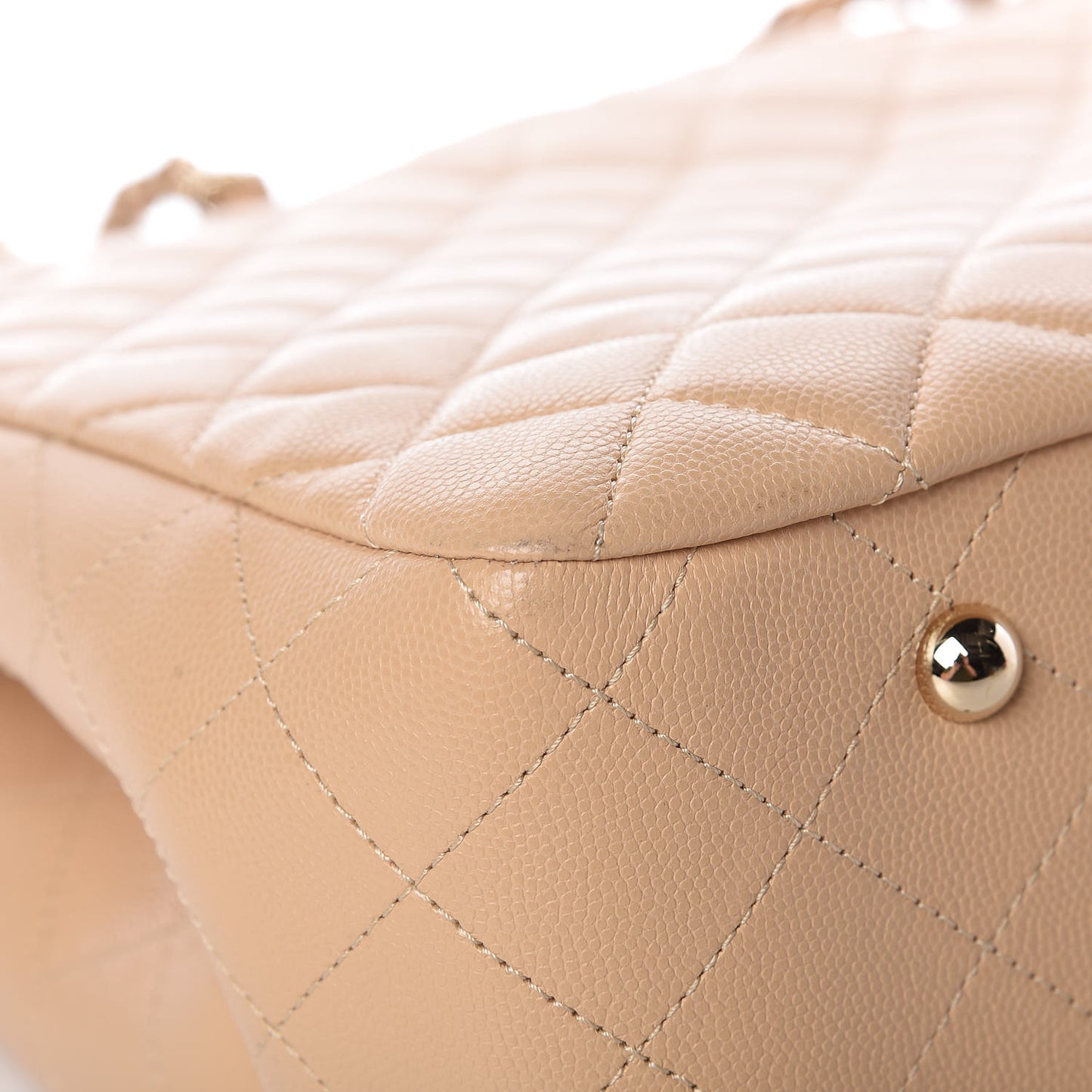 Caviar Quilted Large Classic Shopping Tote Light Beige
