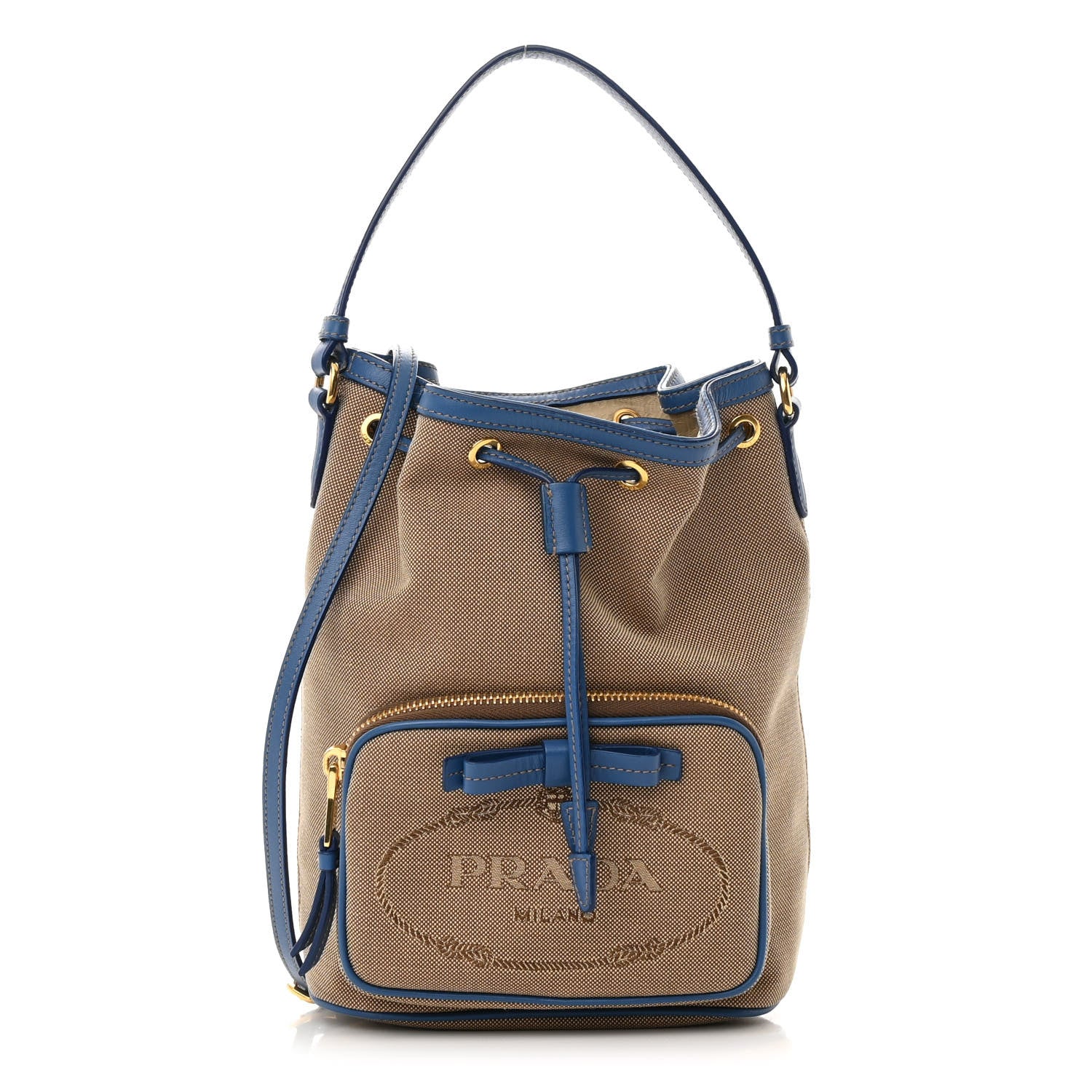 Prada Jacquard Logo Mini Bucket Crossbody Bag Corda Azzurro 1 of 15