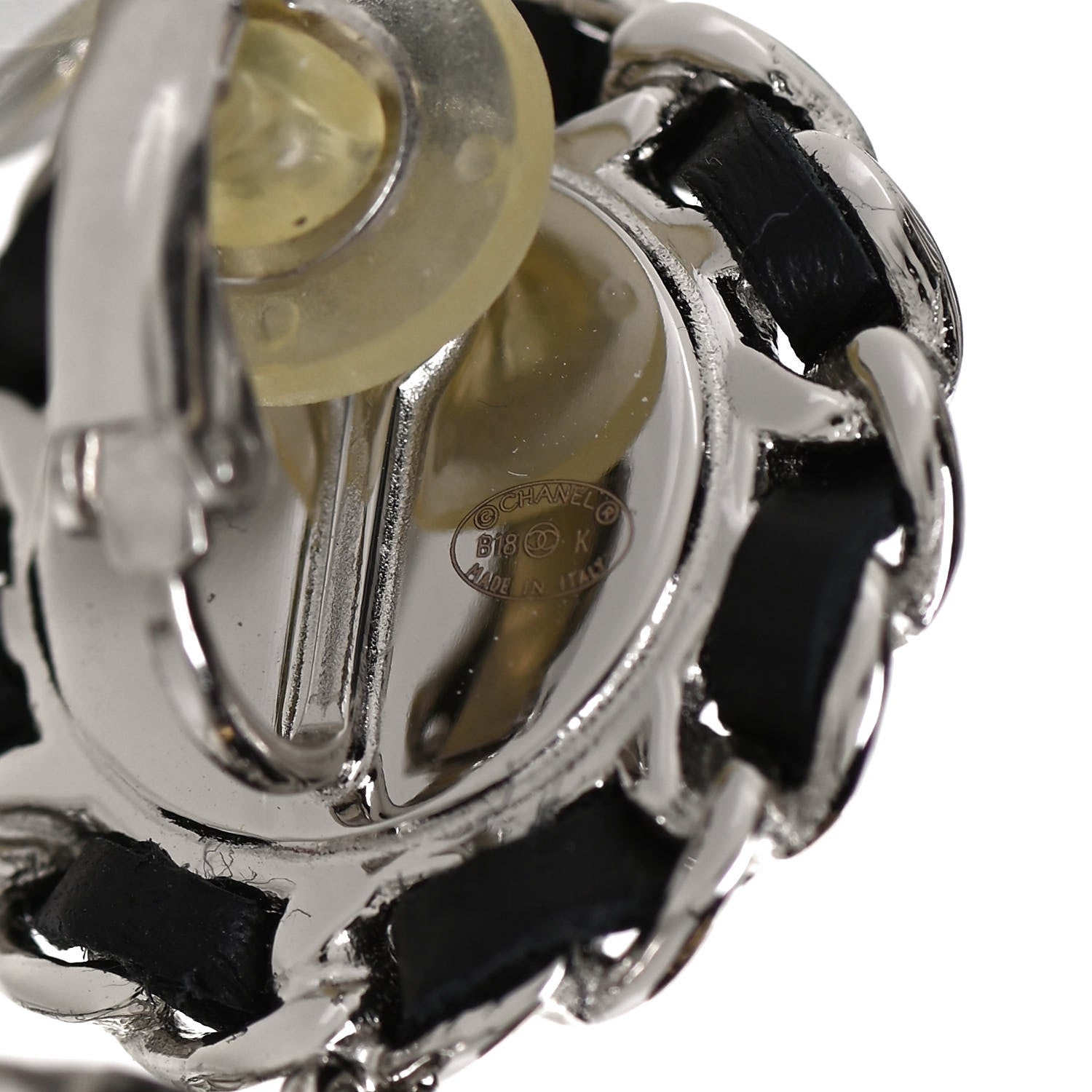 Chanel Crystal Lambskin Chain CC Hoop Clip On Earrings Black Silver 4 of 5