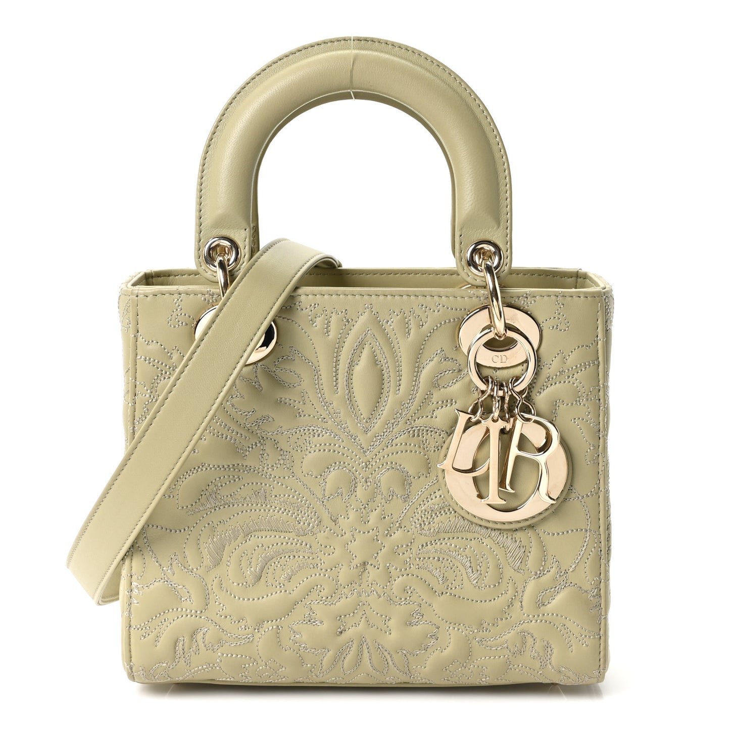 Calfskin Ornamental Embroidered Small Lady Dior Sage Green