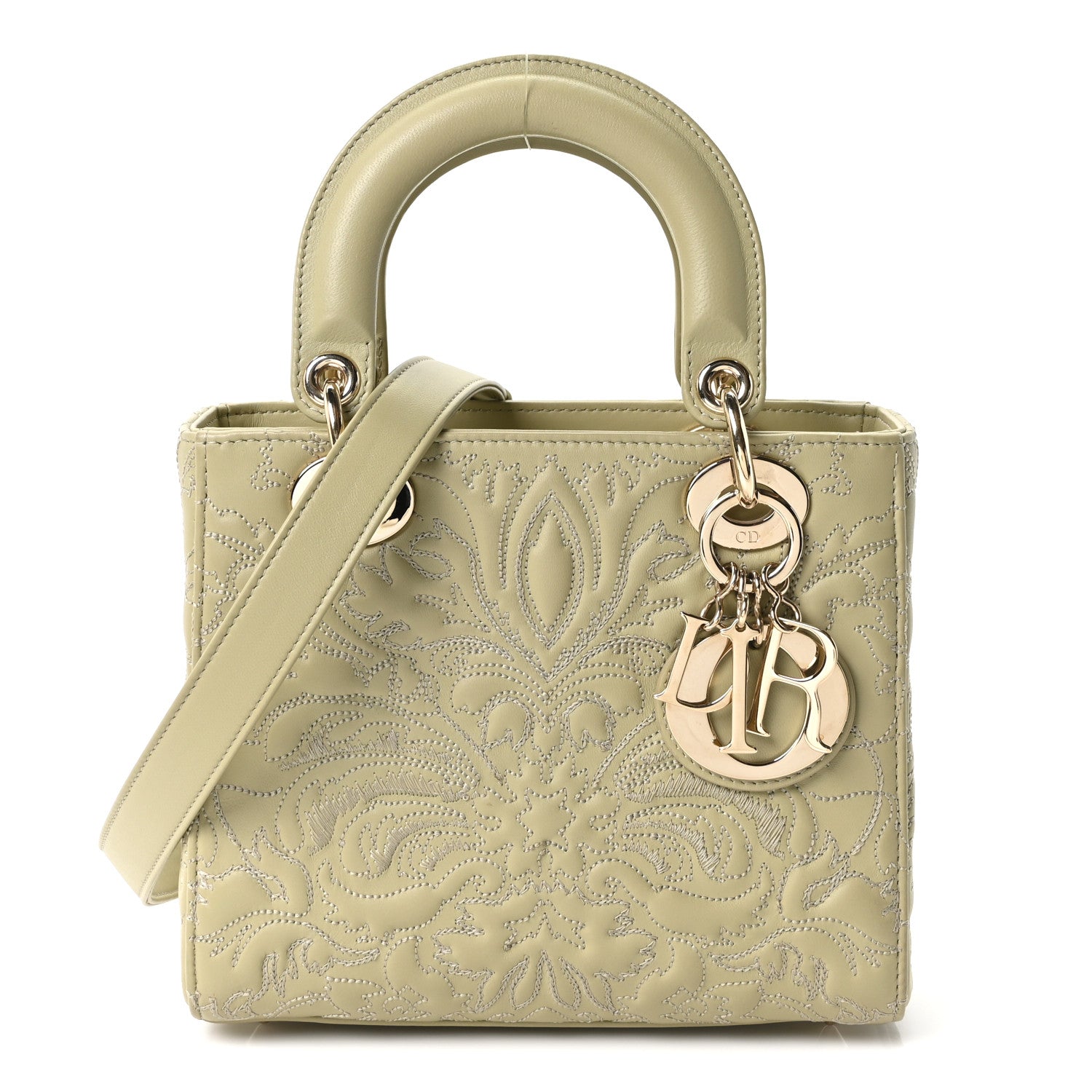 Christian Dior Calfskin Ornamental Embroidered Small Lady Dior Sage Green 1 of 10