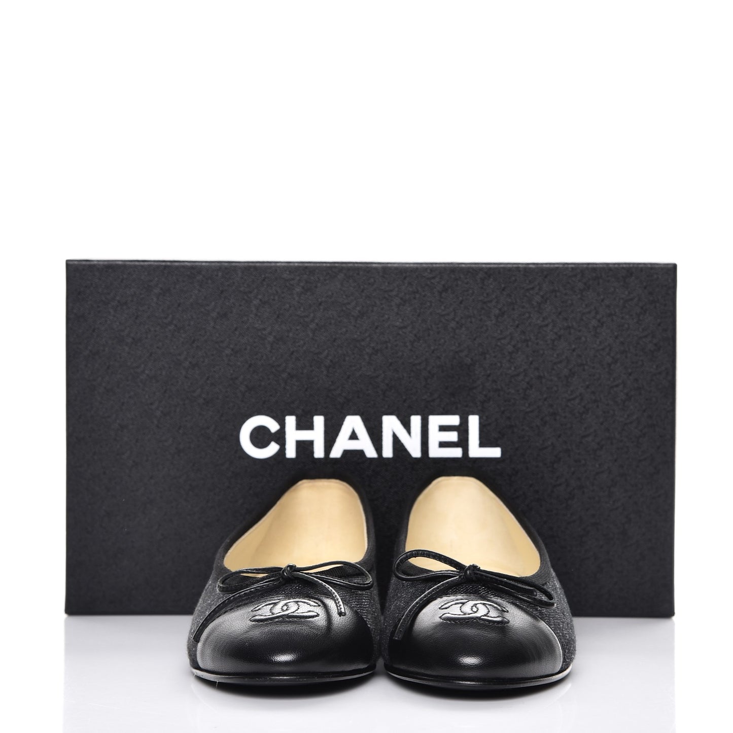 Denim Lambskin CC Cap Toe Ballerina Flats 35 Black