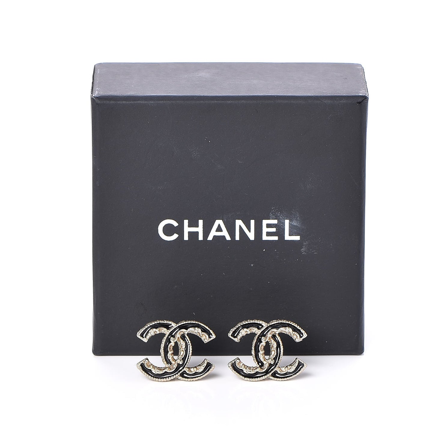Enamel CC Baroque Earrings Black Gold