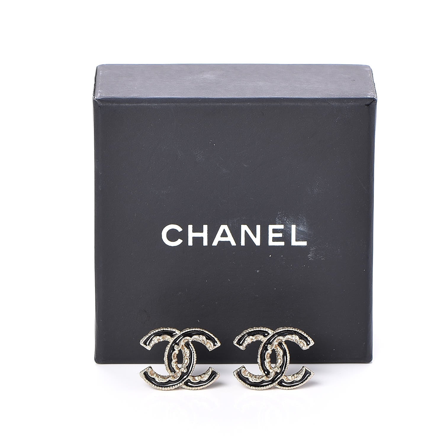 Chanel Enamel CC Baroque Earrings Black Gold 5 of 5
