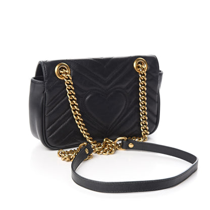 Gucci Calfskin Matelasse Mini GG Marmont Shoulder Bag Black 3 of 11