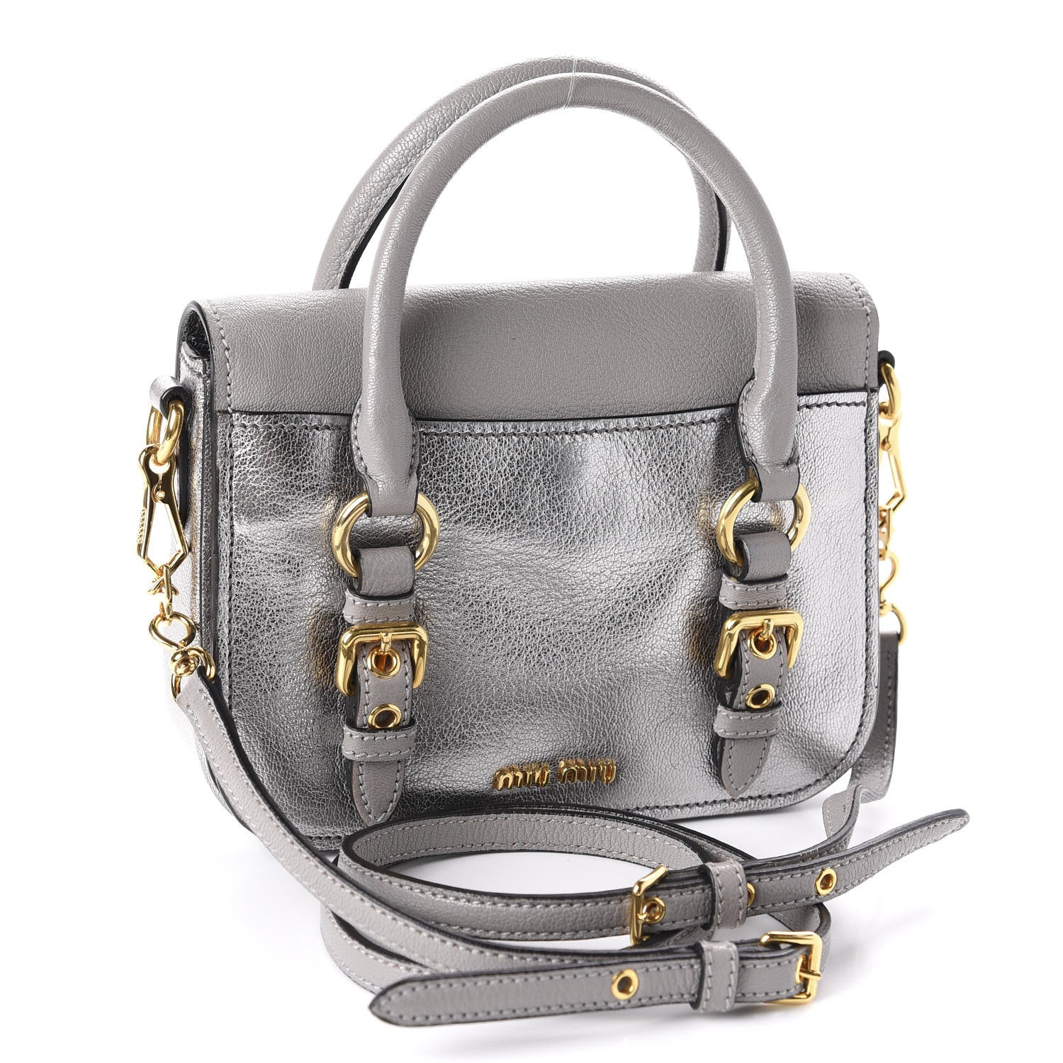 Miu Miu Metallic Goatskin Madras Crossbody Bag Chrome 3 of 12