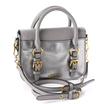 Miu Miu Metallic Goatskin Madras Crossbody Bag Chrome 3 of 12