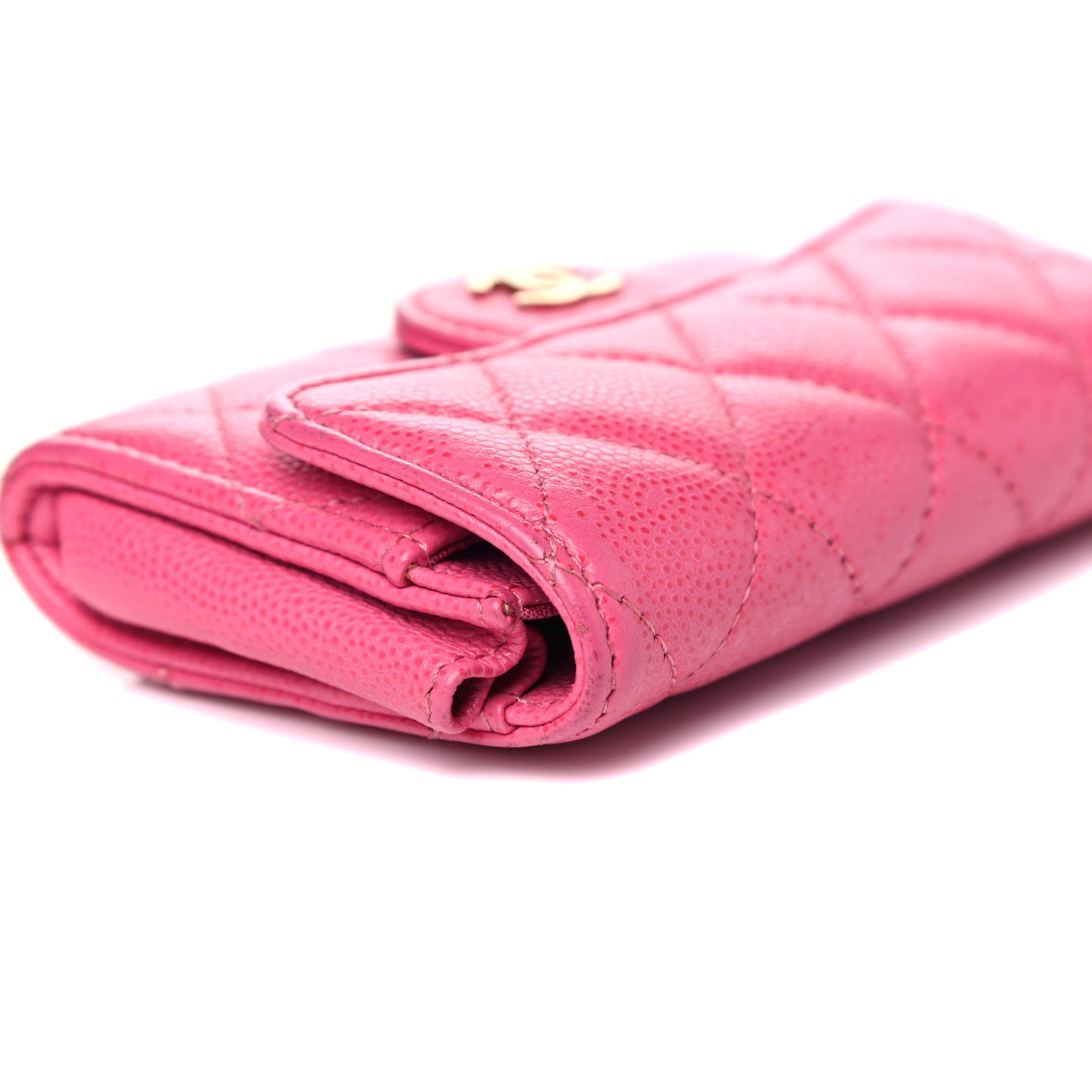 Caviar Quilted Card Flap Holder Pink