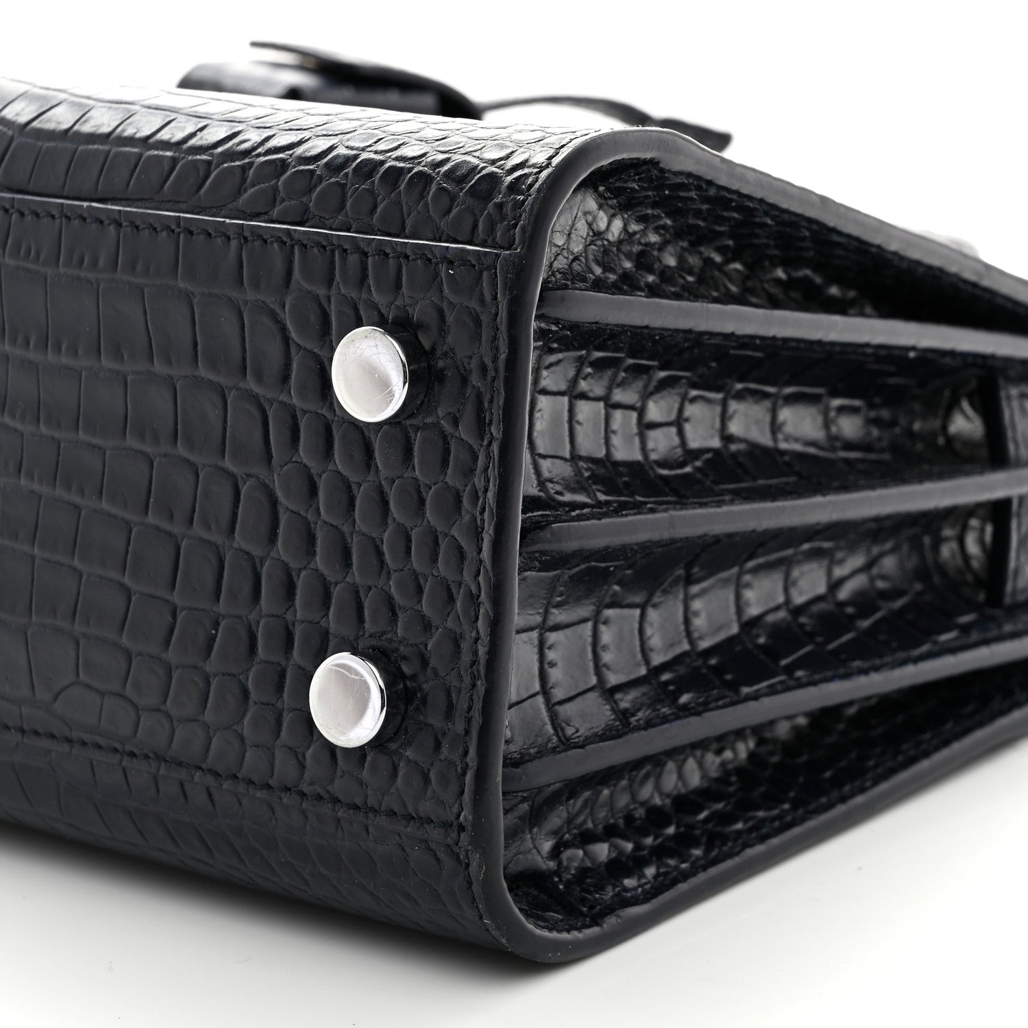 Saint Laurent Calfskin Crocodile Embossed Nano Sac De Jour Navy 11 of 11