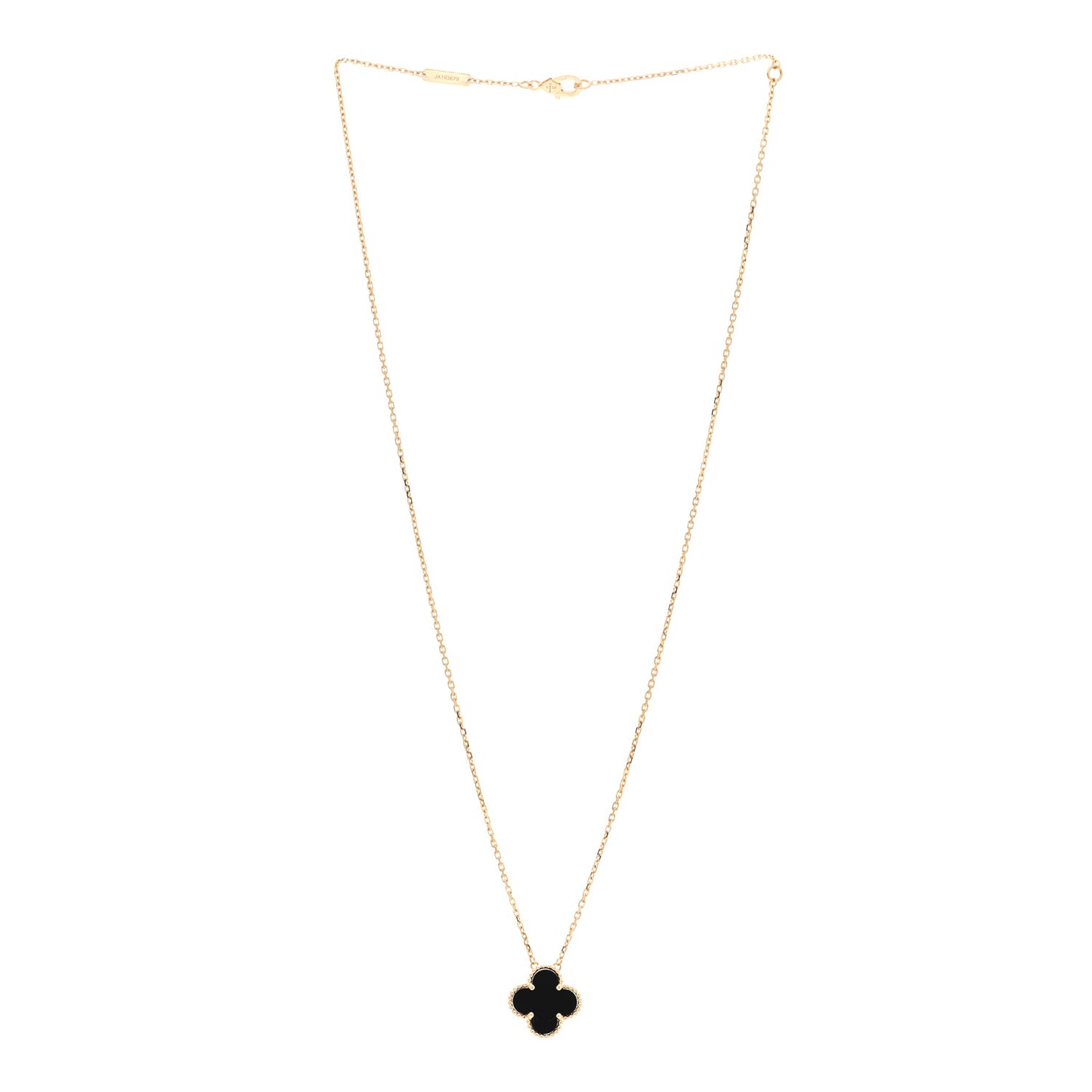 18K Yellow Gold Black Onyx Vintage Alhambra Pendant Necklace