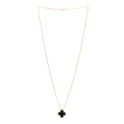 Van Cleef & Arpels 18K Yellow Gold Black Onyx Vintage Alhambra Pendant Necklace 3 of 6