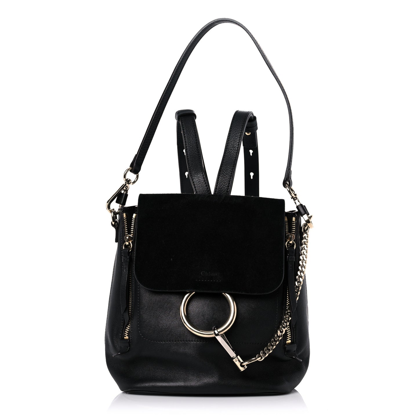 Suede Calfskin Small Faye Backpack Black