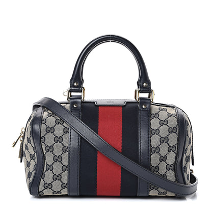 Gucci Monogram Vintage Web Small Boston Navy 1 of 19