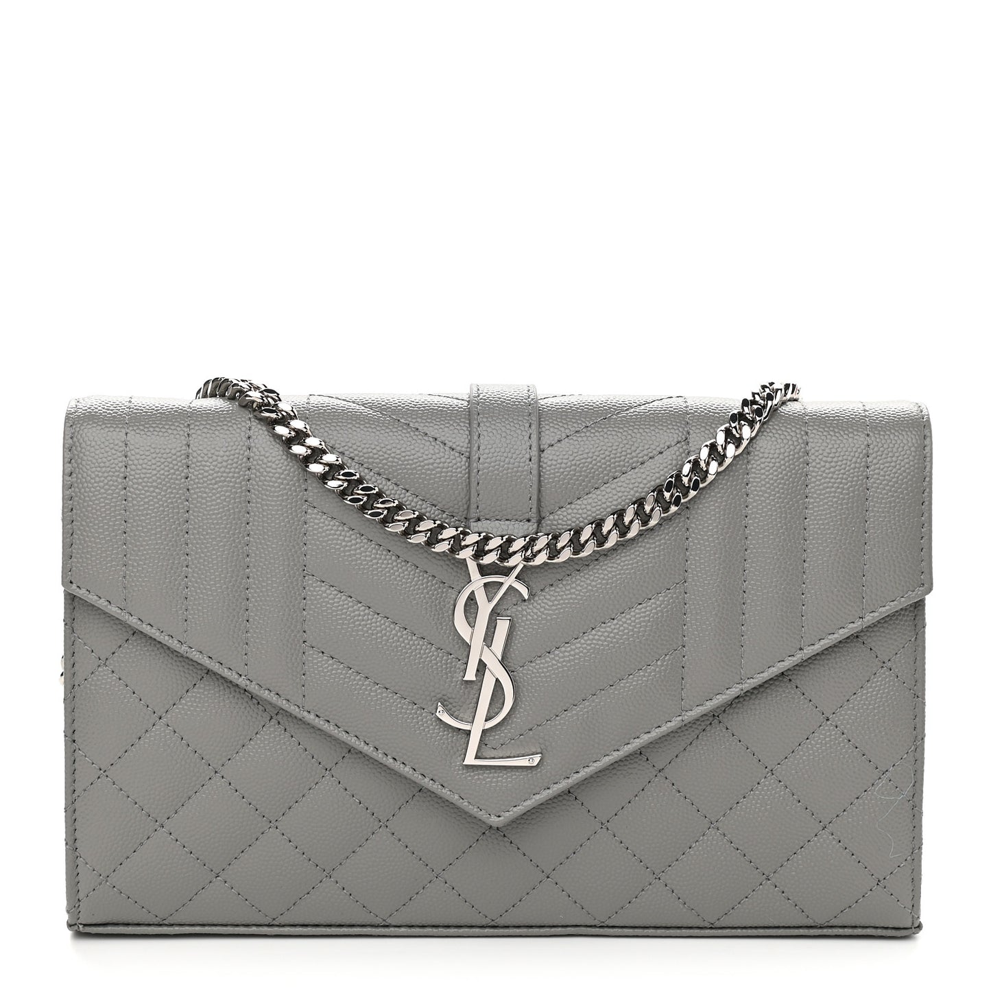 Grain De Poudre Mixed Matelasse Triquilt Monogram Chain Wallet Fog