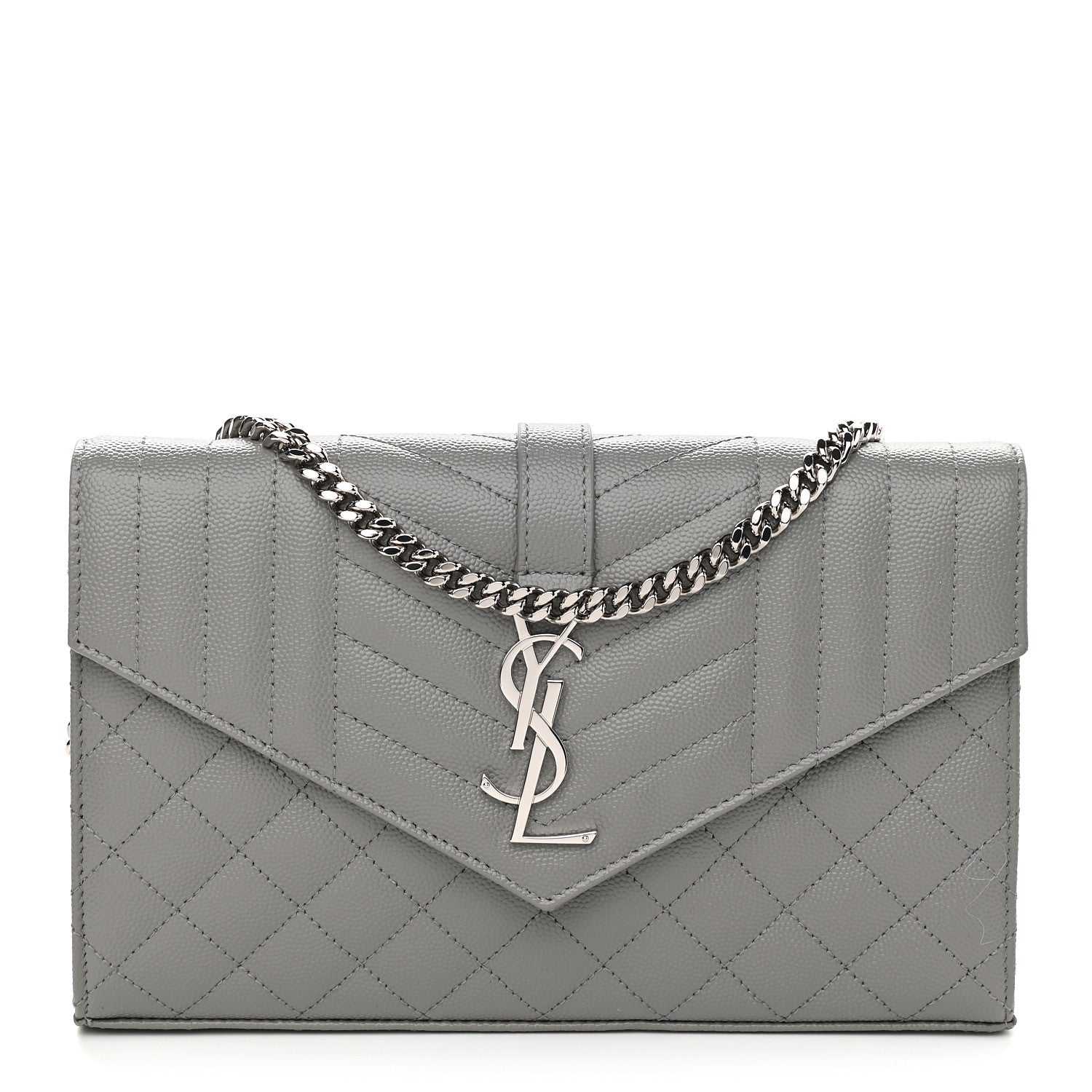 Saint Laurent Grain De Poudre Mixed Matelasse Triquilt Monogram Chain Wallet Fog 1 of 7