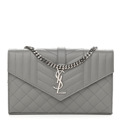 Saint Laurent Grain De Poudre Mixed Matelasse Triquilt Monogram Chain Wallet Fog 1 of 7