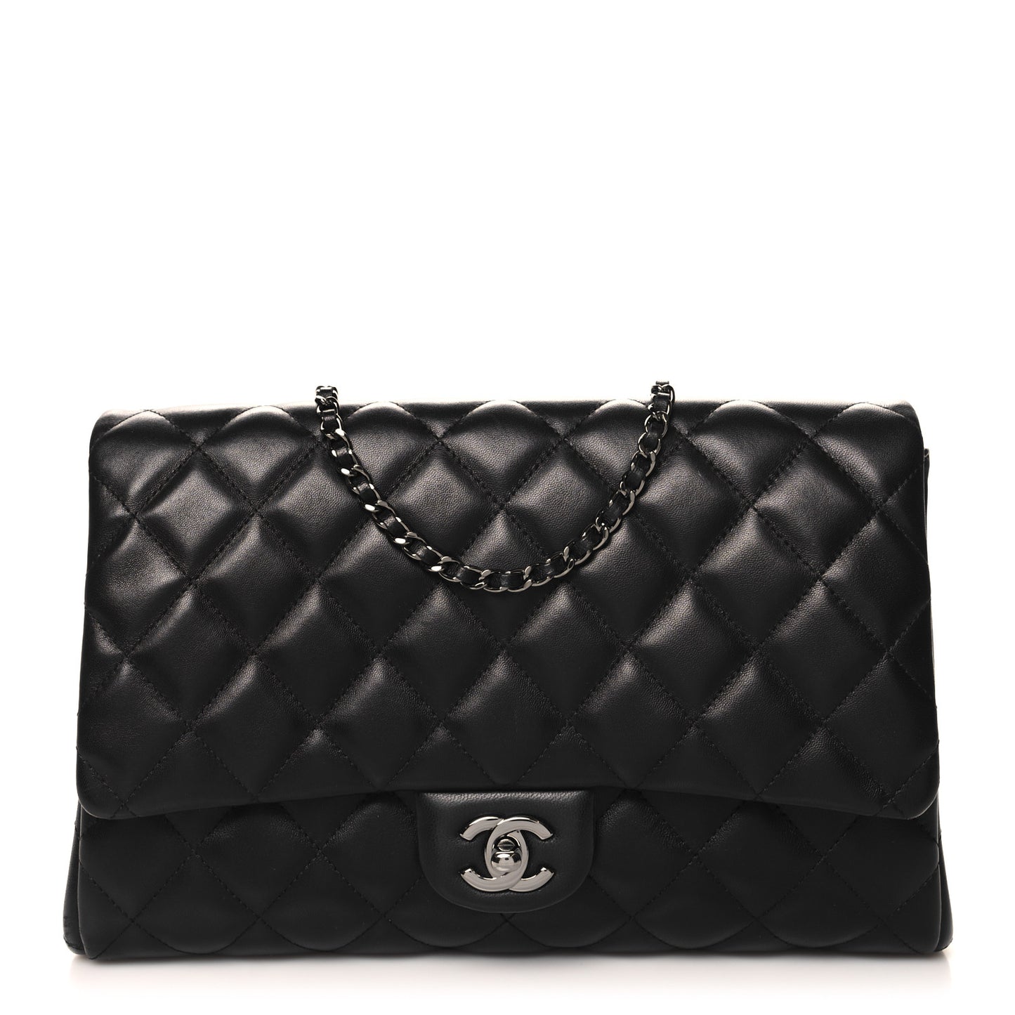 Lambskin Quilted Clutch With Chain Flap Black