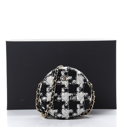 Chanel Tweed Quilted Round Clutch With Chain Black Ecru White 10 of 10