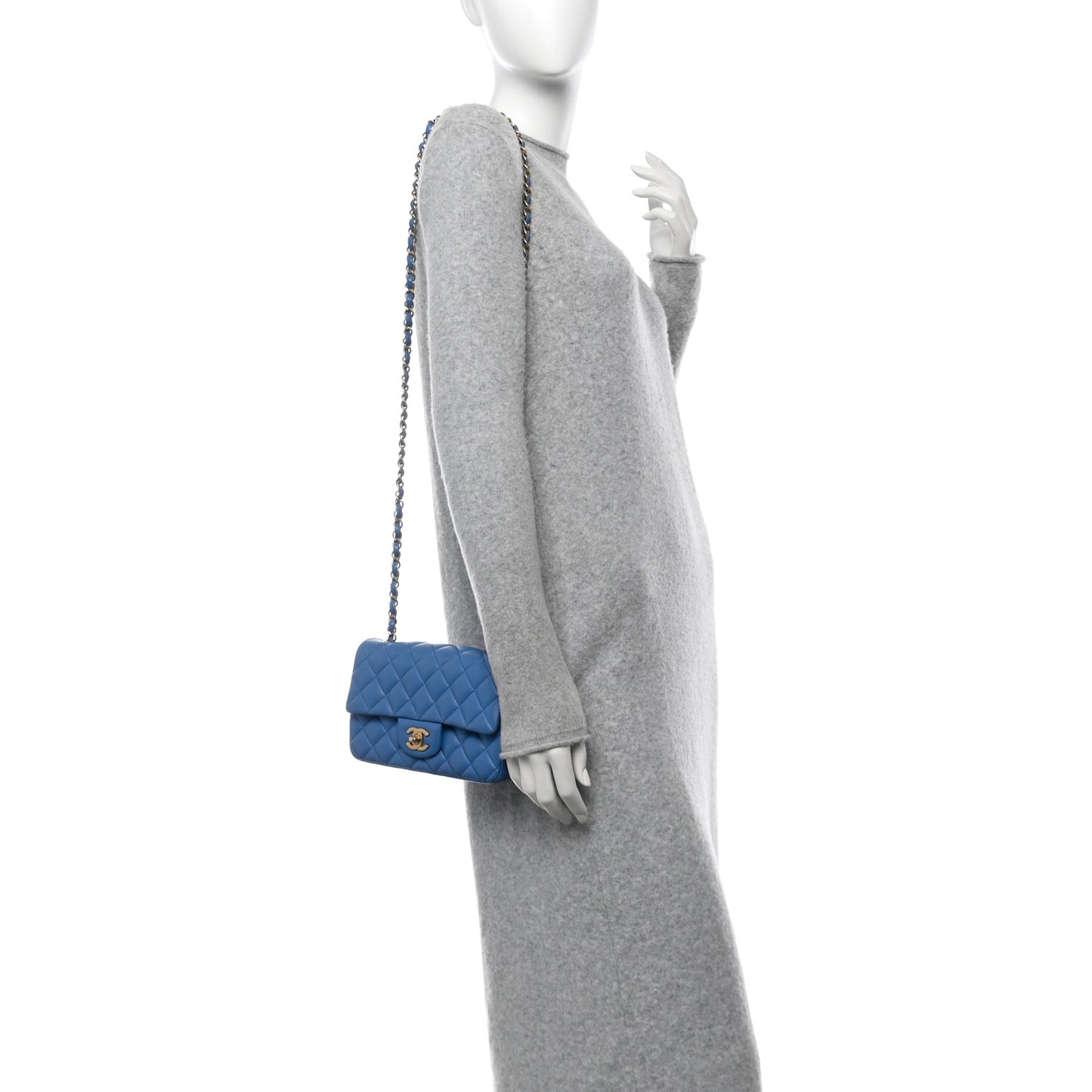 Lambskin Quilted Mini Rectangular Flap Blue