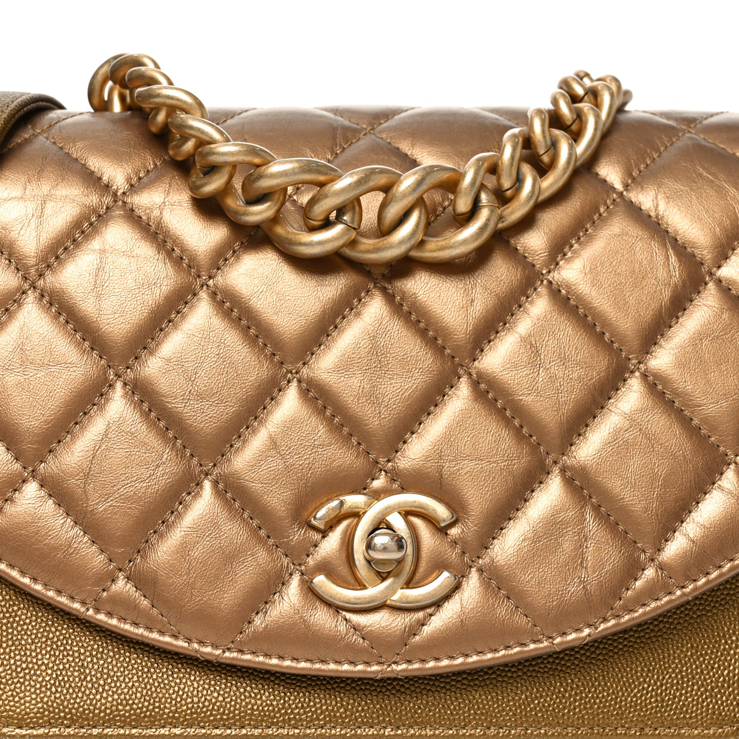 Chanel Metallic Calfskin Caviar Quilted Chain Handle Flap Gold 7 of 9
