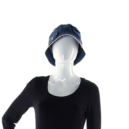 Chanel Denim Gingham Crystal CC Pocket Bucket Hat 57 Blue Pink 3 of 9