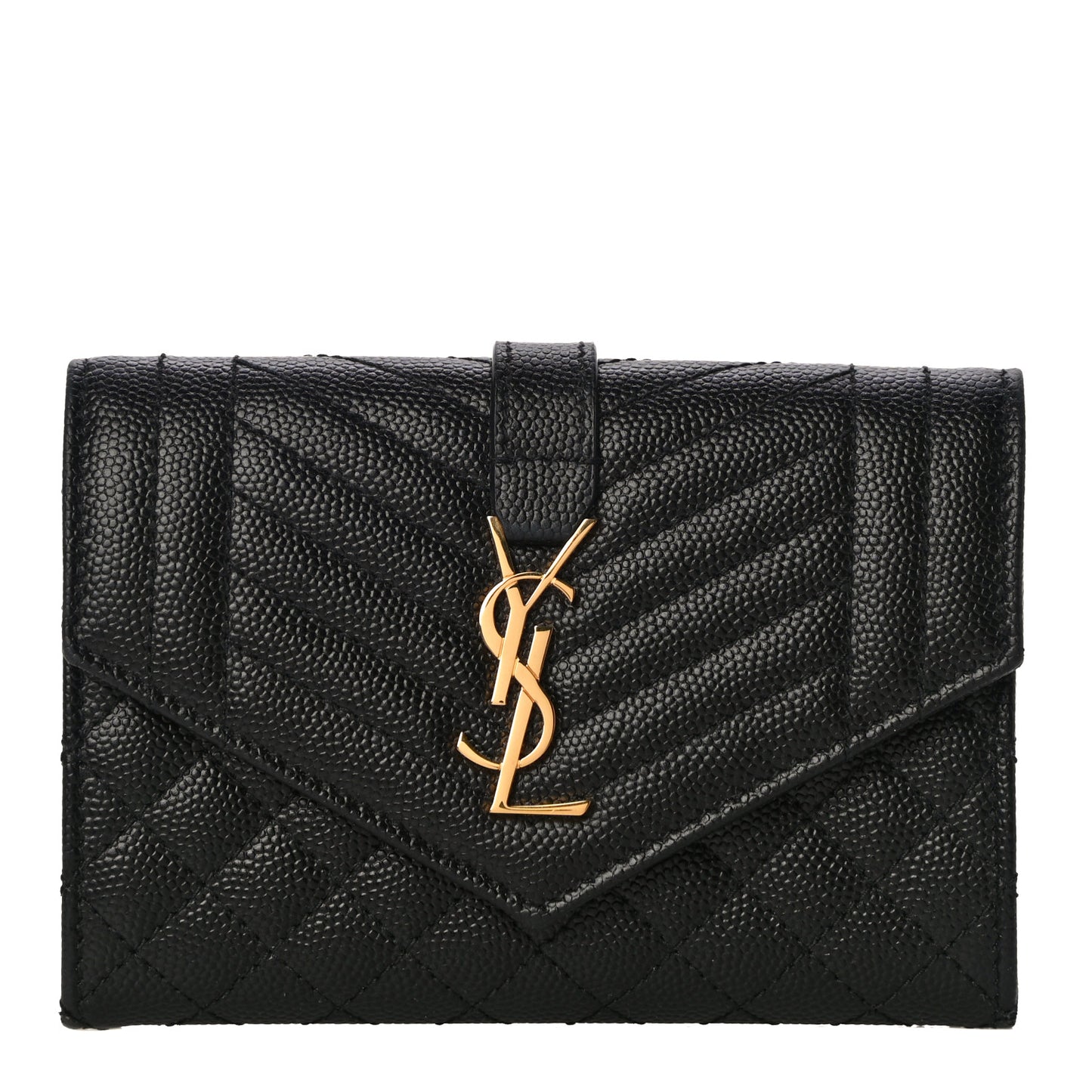 Grain De Poudre Textured Mixed Matelasse Triquilt Small Monogram Envelope Wallet Black
