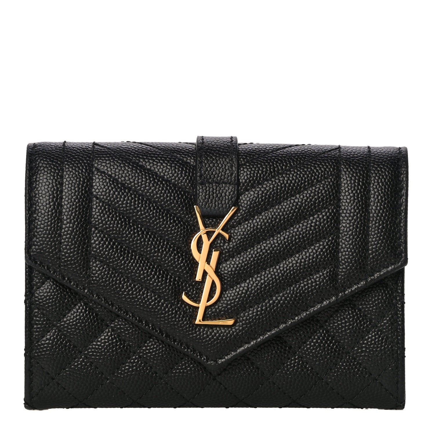Saint Laurent Grain De Poudre Textured Mixed Matelasse Triquilt Small Monogram Envelope Wallet Black 1 of 10