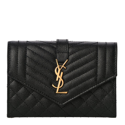 Saint Laurent Grain De Poudre Textured Mixed Matelasse Triquilt Small Monogram Envelope Wallet Black 1 of 10