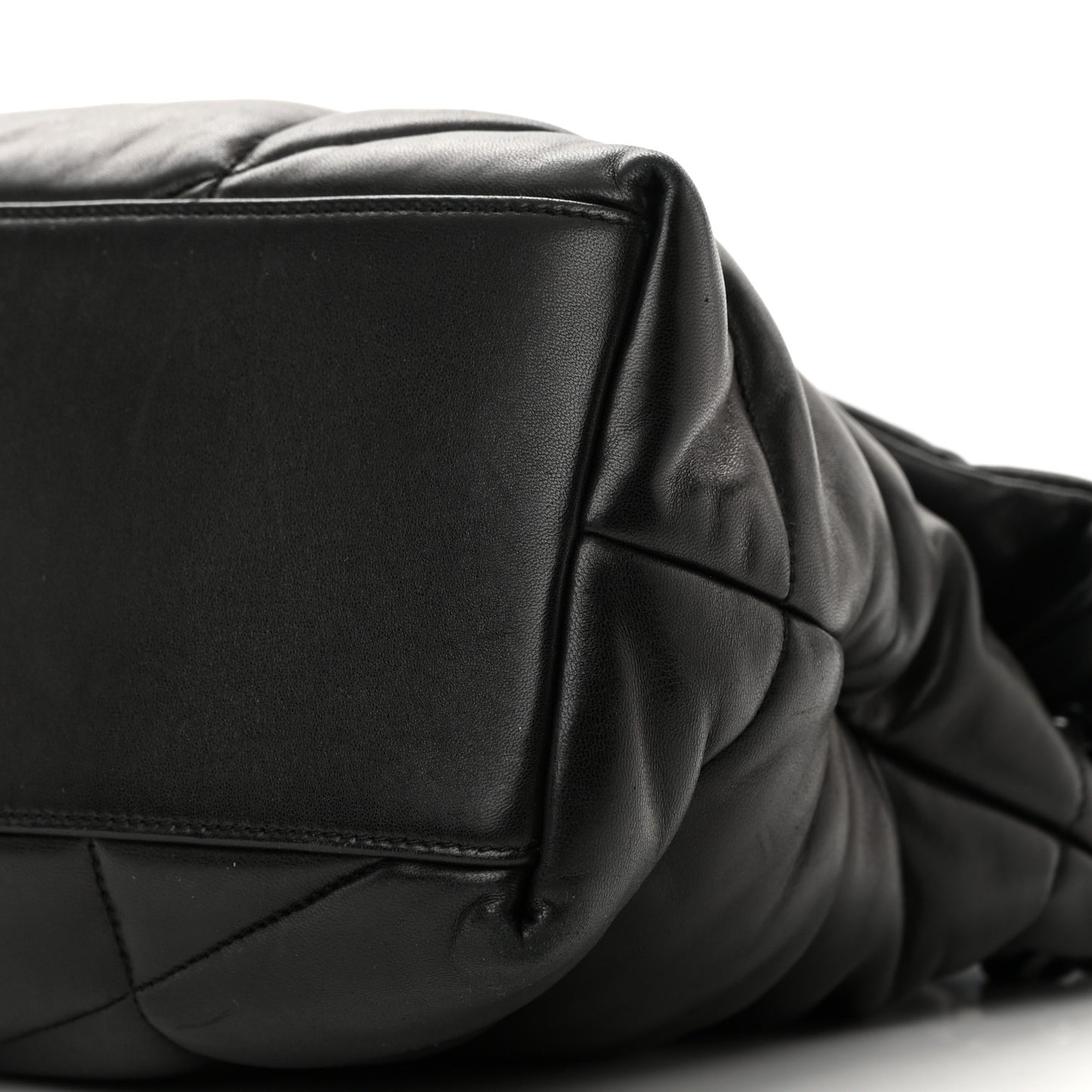 Lambskin Quilted Monogram Monochrome Medium Loulou Puffer Chain Satchel Black