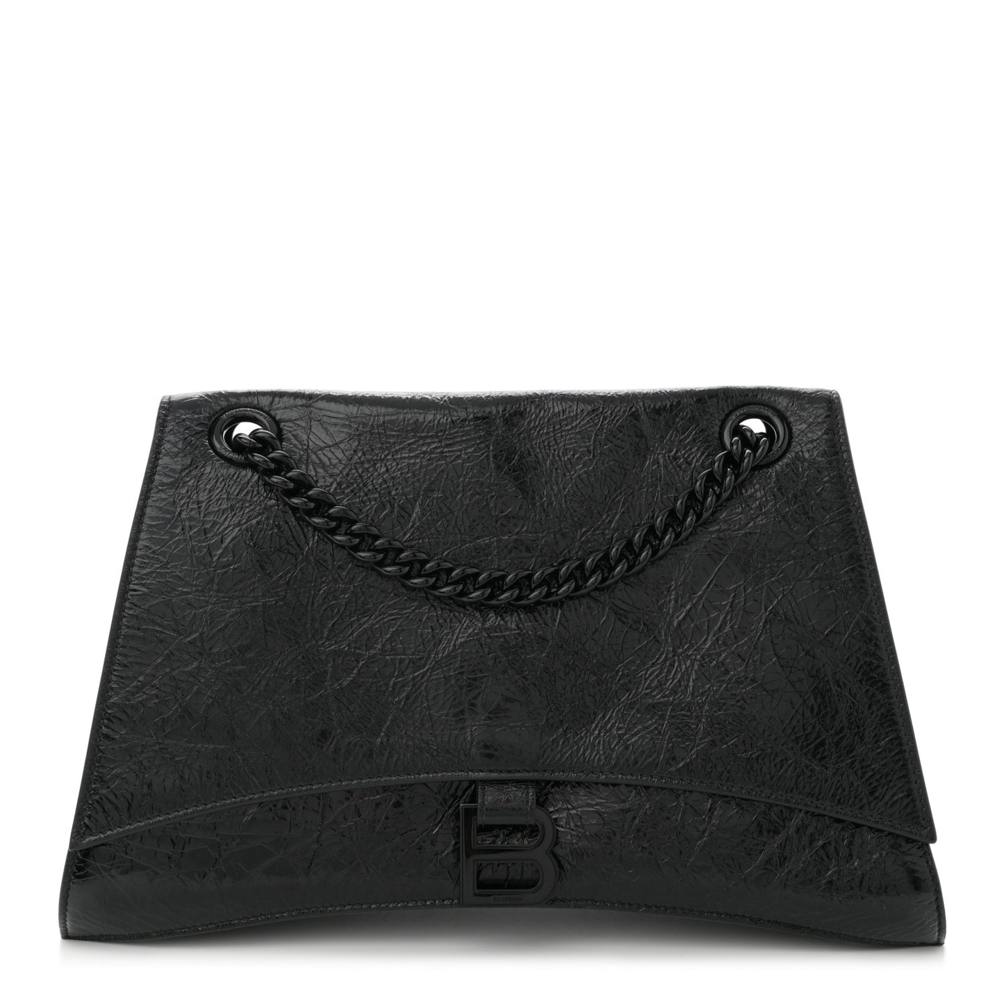 Crushed Calfskin Monochrome Medium Crush Chain Bag Black