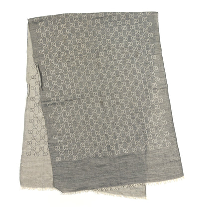 Gucci Wool Silk GG Monogram Fringe Scarf Shawl Grey 2 of 3