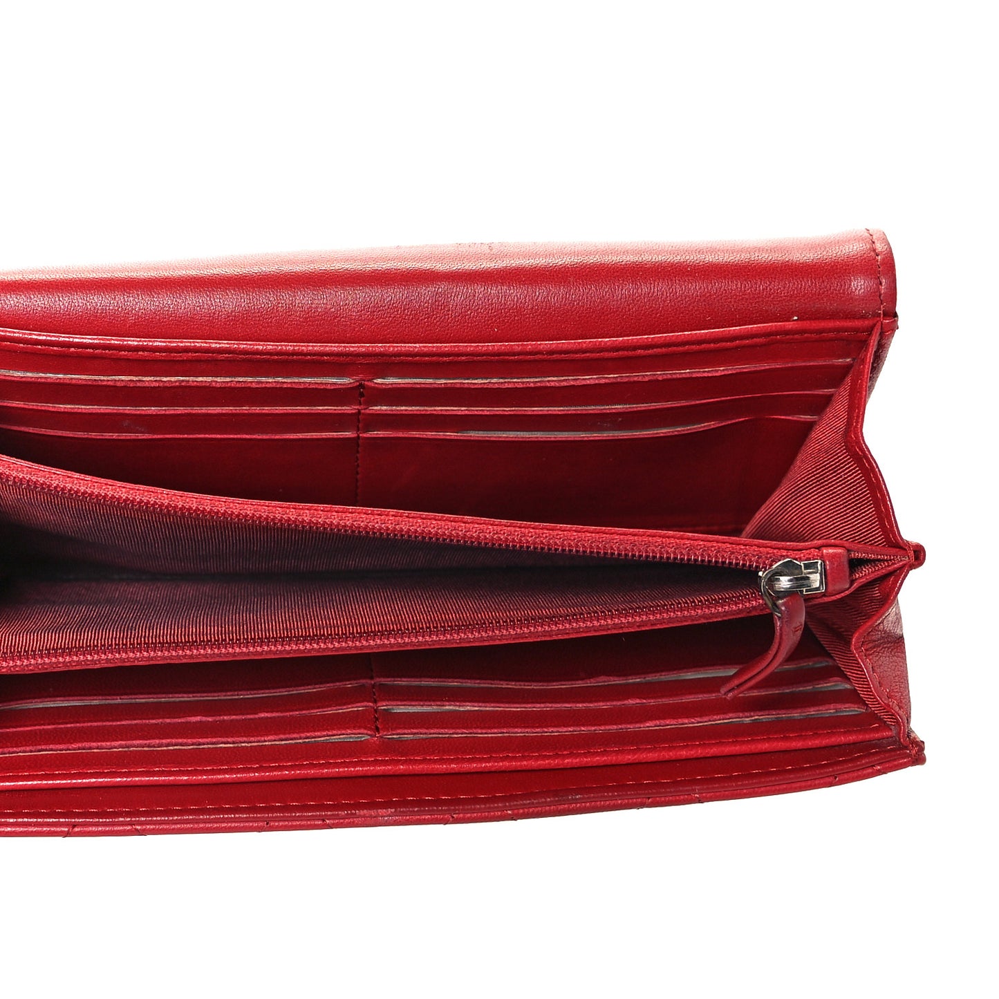 Lambskin Quilted Large Gusset Flap Wallet Red
