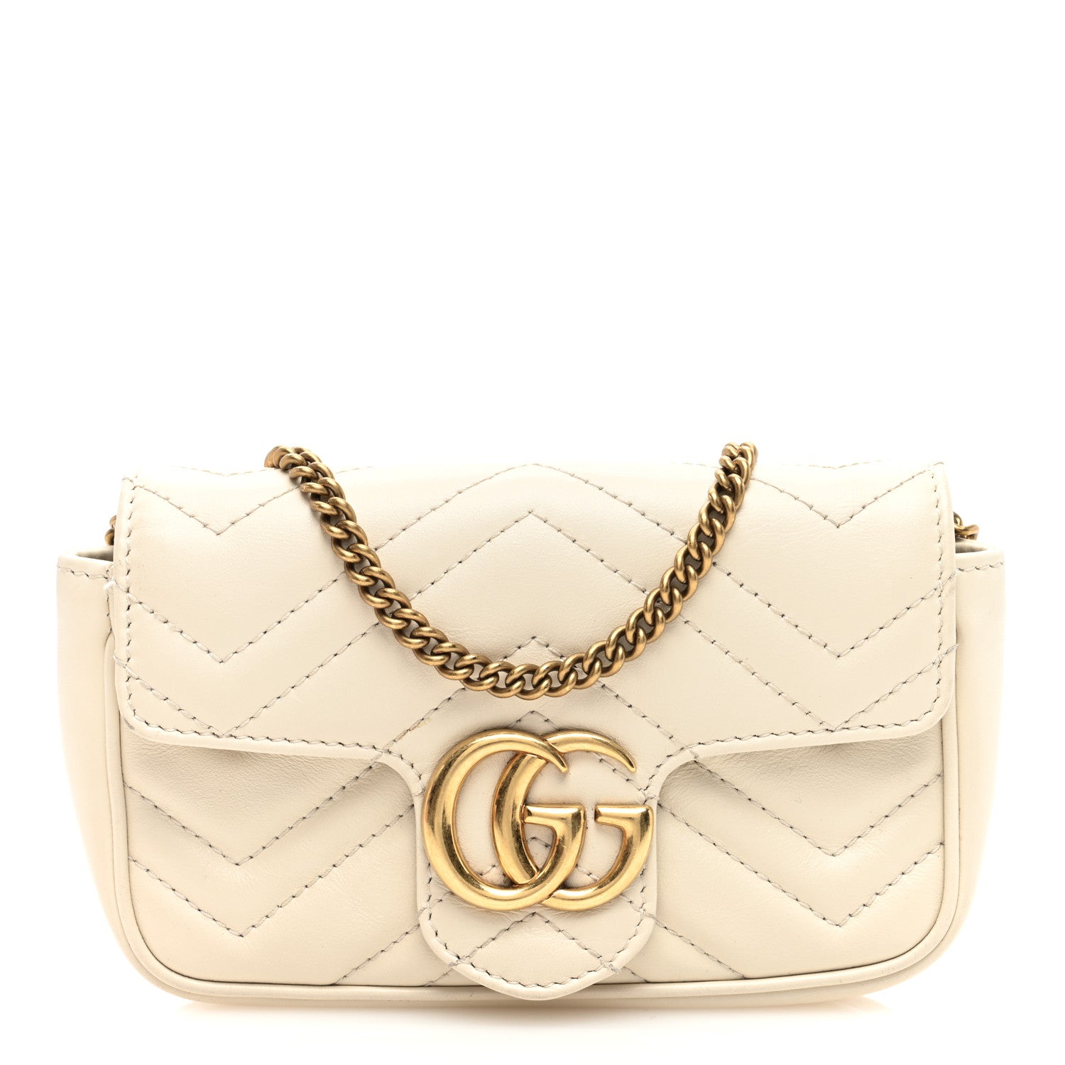 Gucci Calfskin Matelasse Super Mini GG Marmont Shoulder Bag White 1 of 10