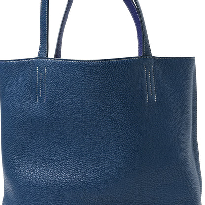 Hermes Taurillon Clemence Double Sens 45 Reversible Tote Iris Bleu De Malte 11 of 15
