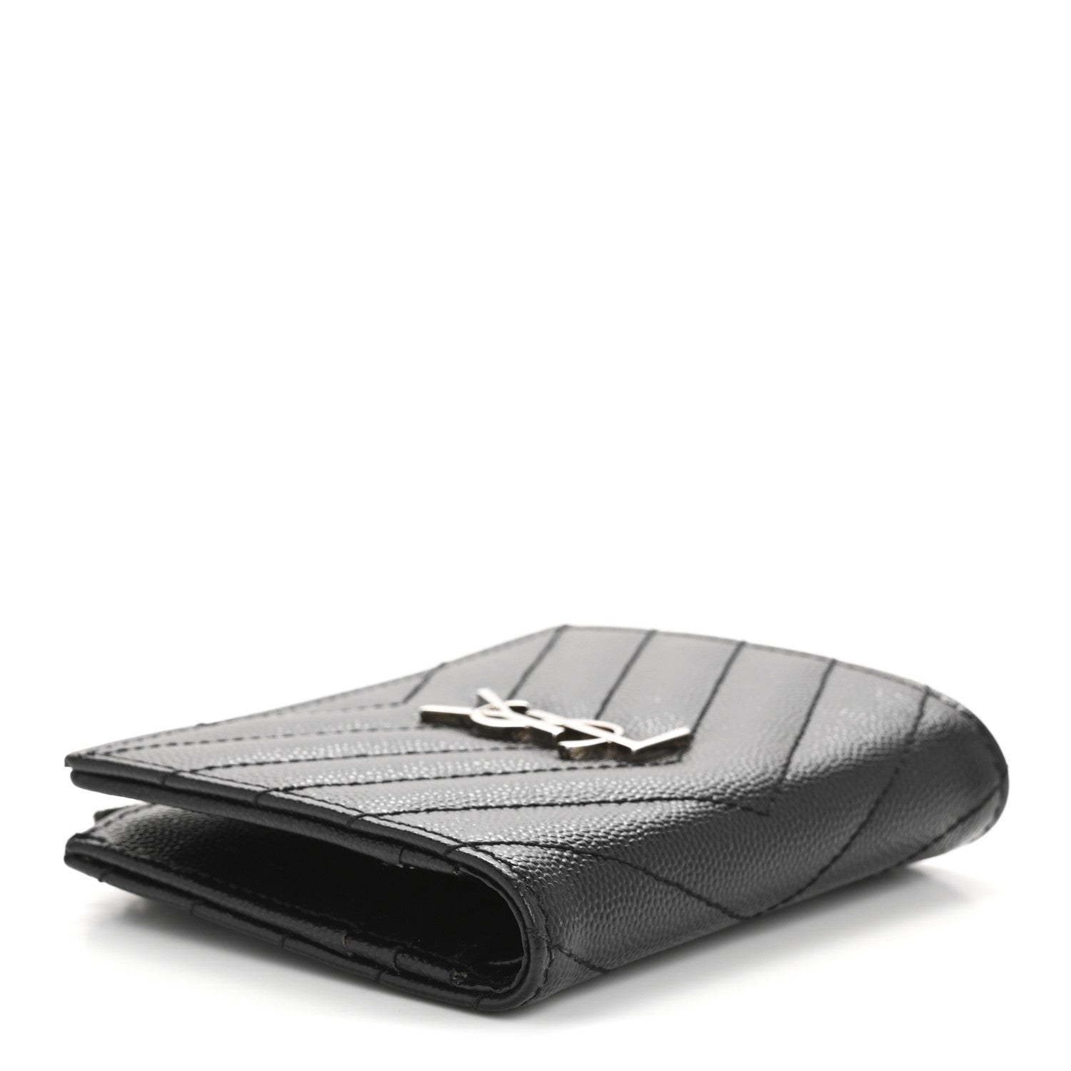 Saint Laurent Grain De Poudre Matelasse Chevron Monogram Zipped Card Case Black 4 of 10