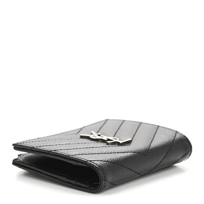 Saint Laurent Grain De Poudre Matelasse Chevron Monogram Zipped Card Case Black 4 of 10