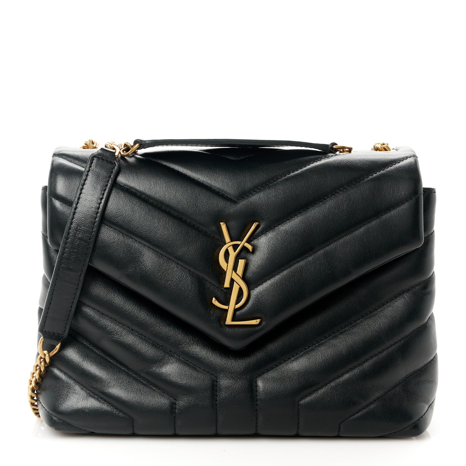 Saint Laurent Calfskin Y Quilted Monogram Small Loulou Chain Satchel Black 1 of 11