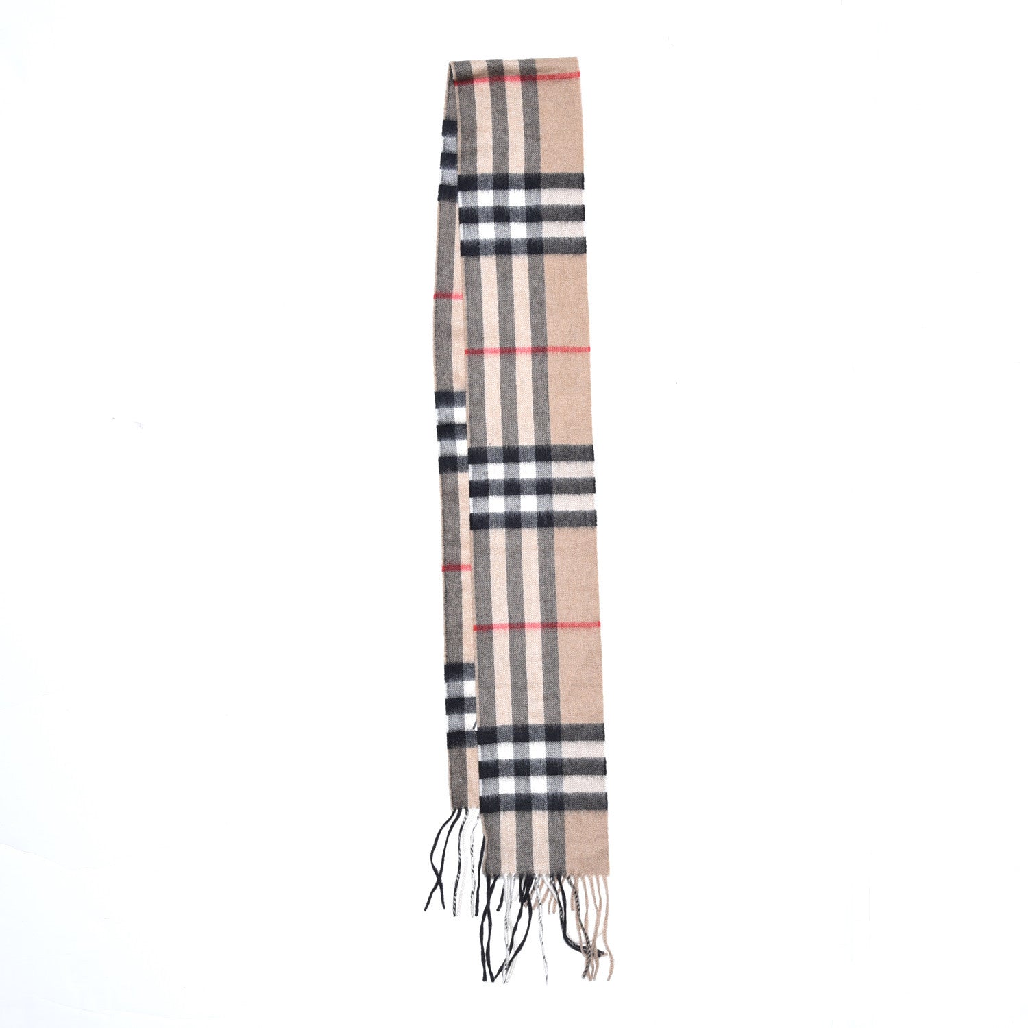 Burberry Cashmere Giant Check Skinny Fringe Scarf Camel 3 of 6