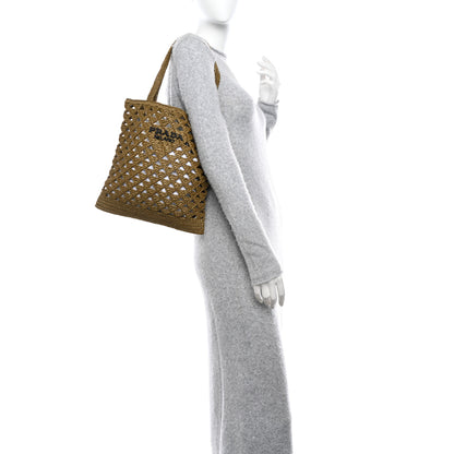 Prada Yarn Raffia Effect Embroidered Logo Tote Oliva 2 of 10