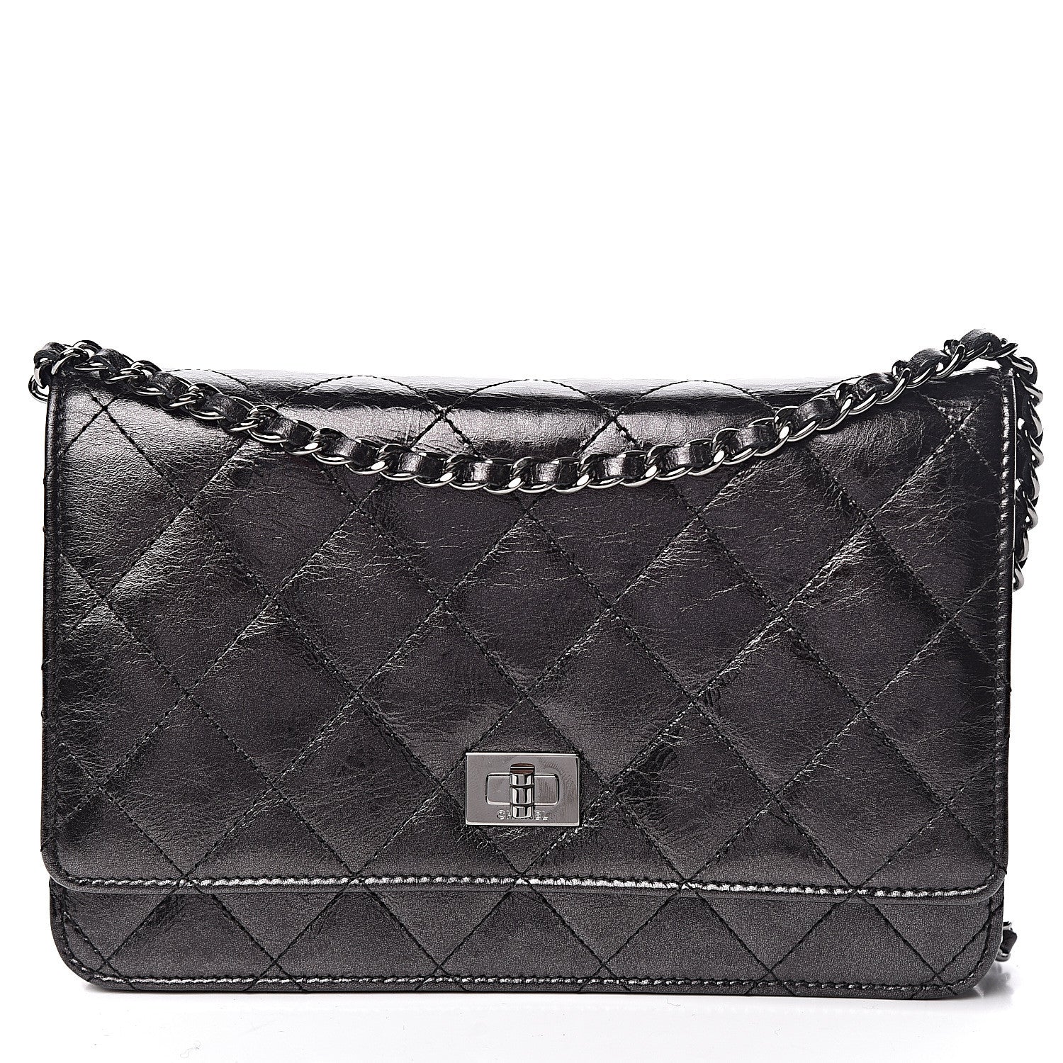 Chanel Metallic Calfskin Reissue Wallet On Chain WOC Black 1 of 12