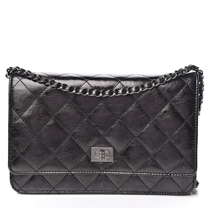 Chanel Metallic Calfskin Reissue Wallet On Chain WOC Black 1 of 12