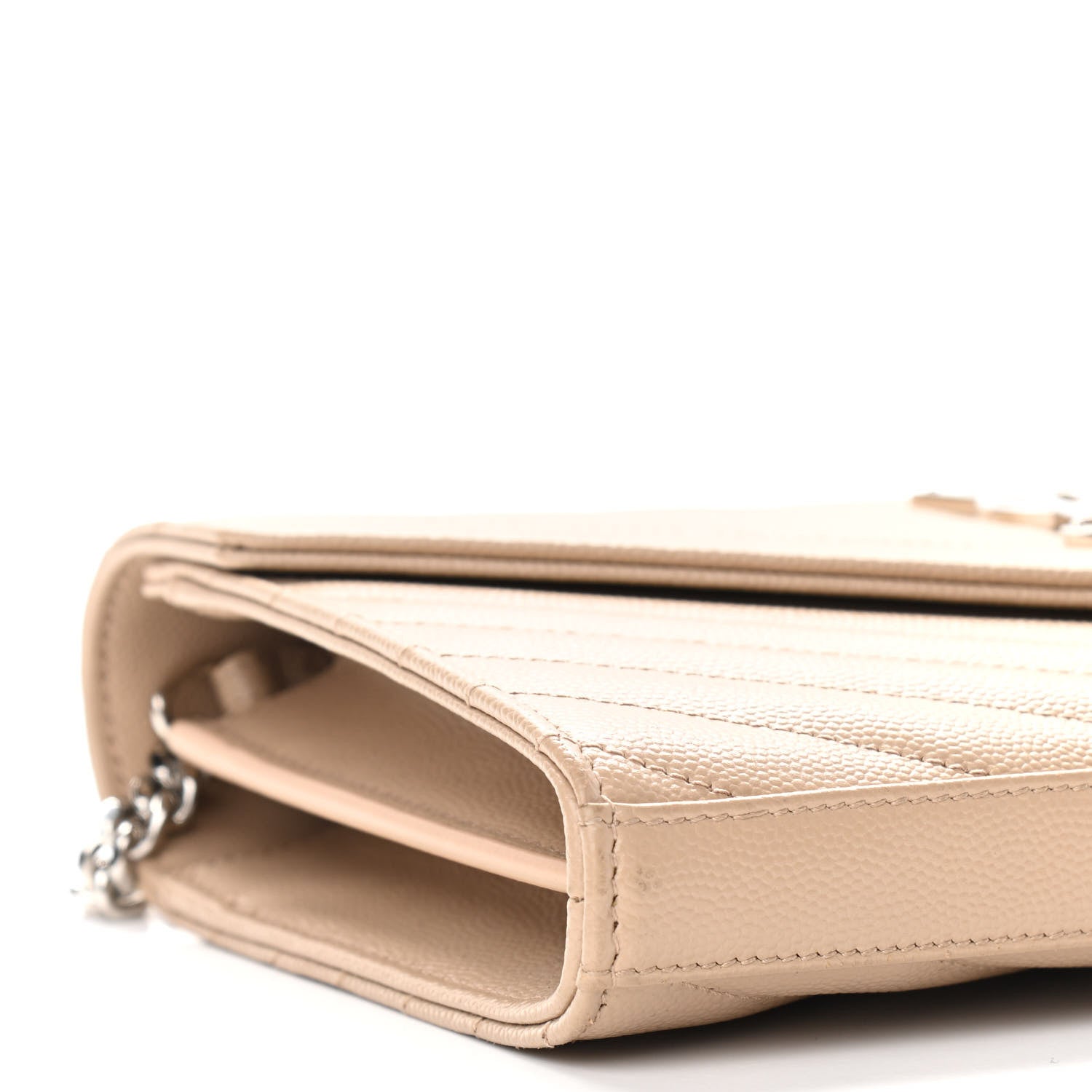 Saint Laurent Grain De Poudre Matelasse Chevron Monogram Chain Wallet Nude Powder 7 of 9