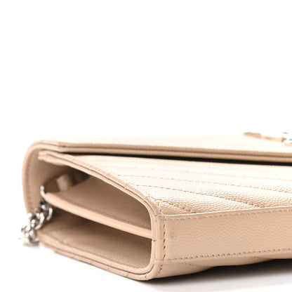 Saint Laurent Grain De Poudre Matelasse Chevron Monogram Chain Wallet Nude Powder 7 of 9