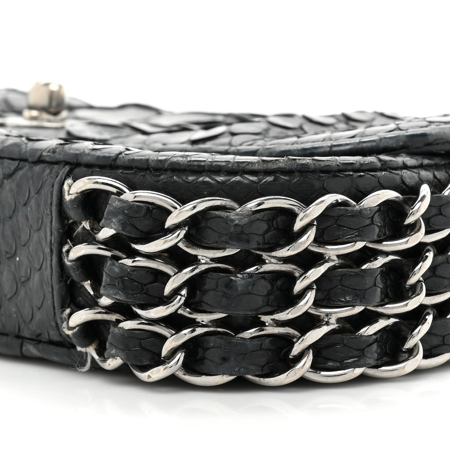 Snakeskin 3 Chain Flap Black