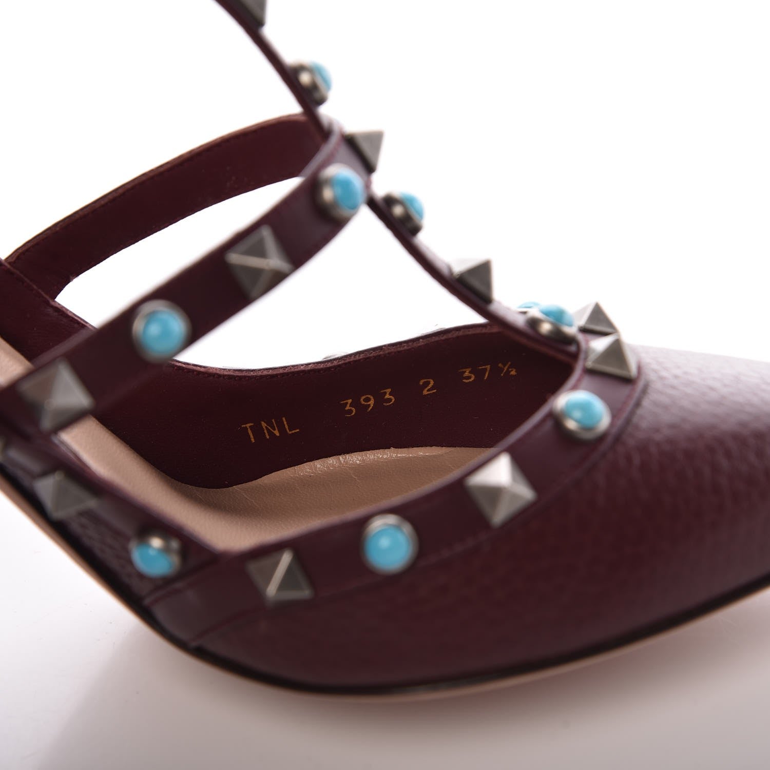 Valentino Garavani Pebbled Calfskin Turquoise Rockstud Rolling Ankle Strap 100mm Pumps 37.5 Rubin 11 of 11