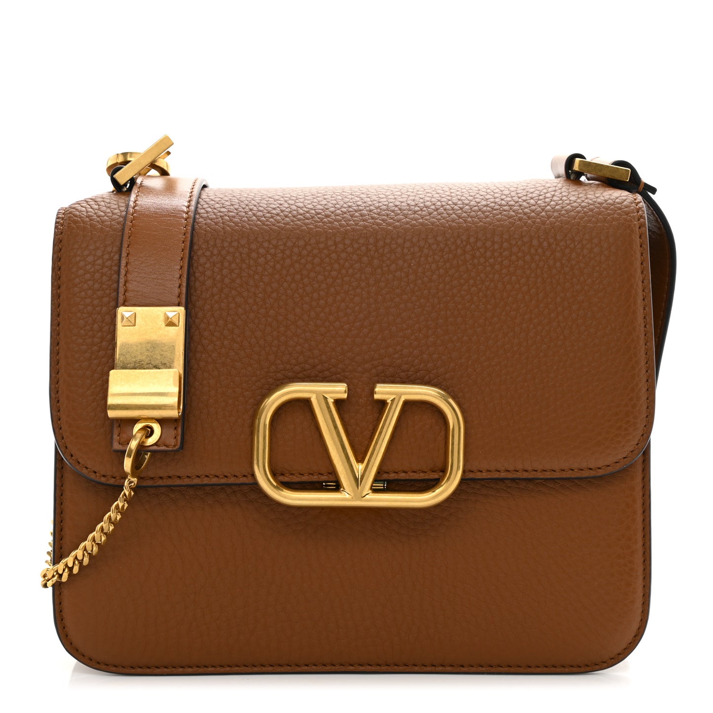 Grained Calfskin Large VSling Shoulder Bag Saddle Brown