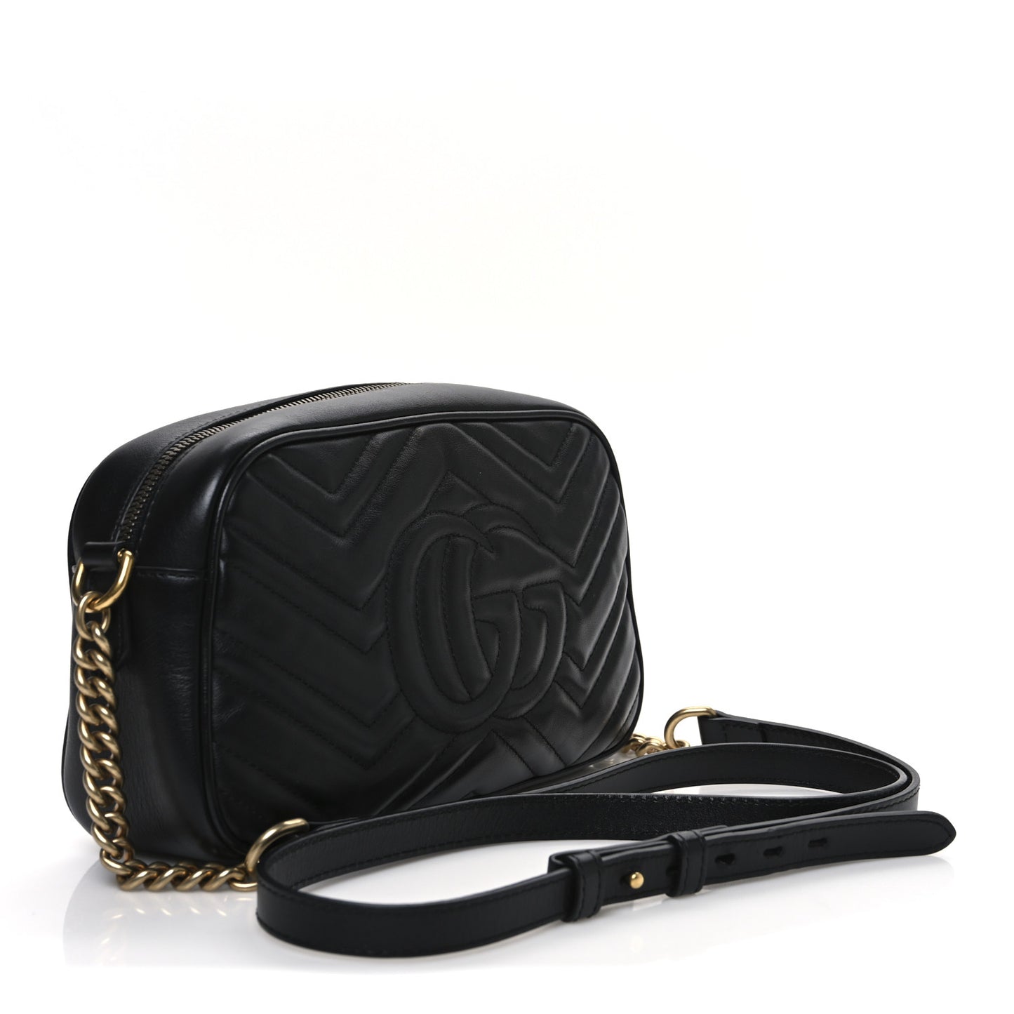 Calfskin Matelasse Small GG Marmont Chain Shoulder Bag Black