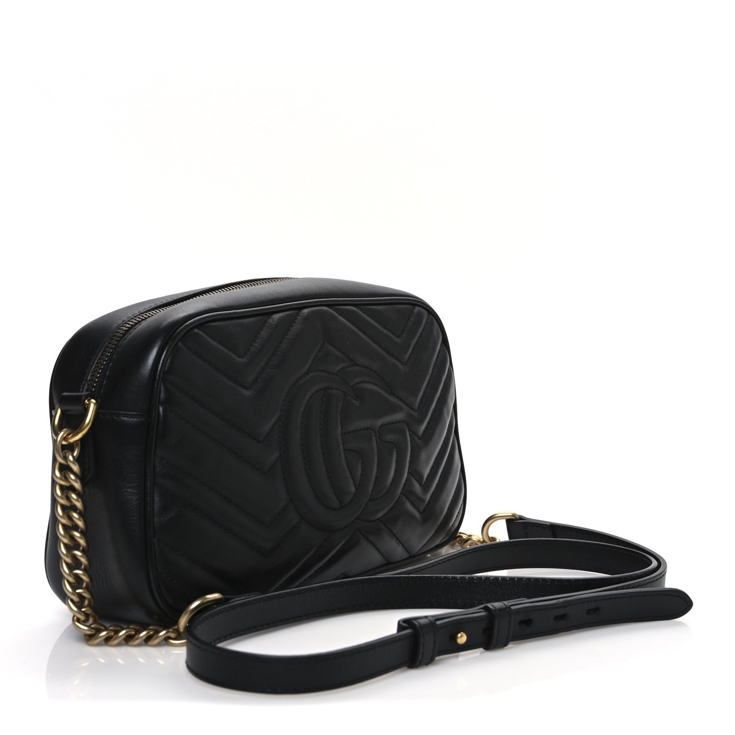 Gucci Calfskin Matelasse Small GG Marmont Chain Shoulder Bag Black 3 of 11