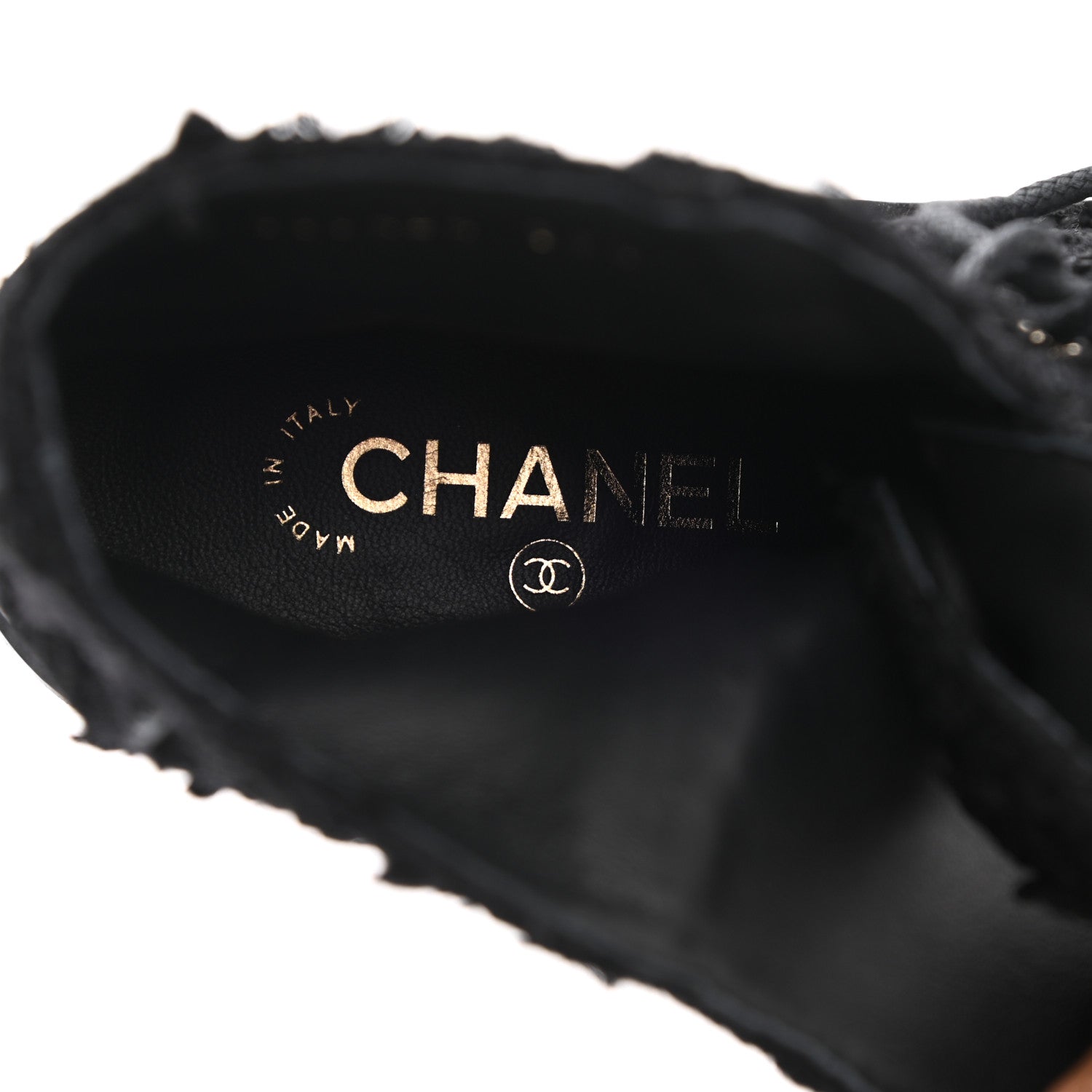 Chanel Tweed Lambskin Quilted Lace Up Combat Boots 37.5 Black 8 of 9